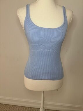 Zara Light Blue Ribbed Scoop Neck Tank